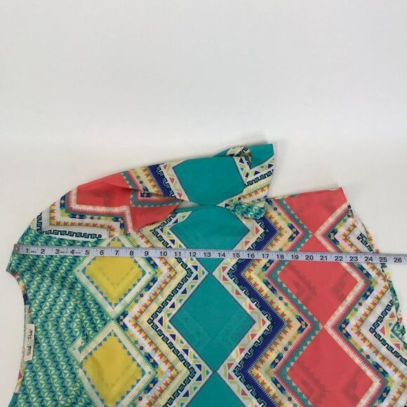 Wishful Park Scoop Neck Blouse Women's Small Chevron Geometric 3/4 Sleeves Sheer - Picture 7 of 10